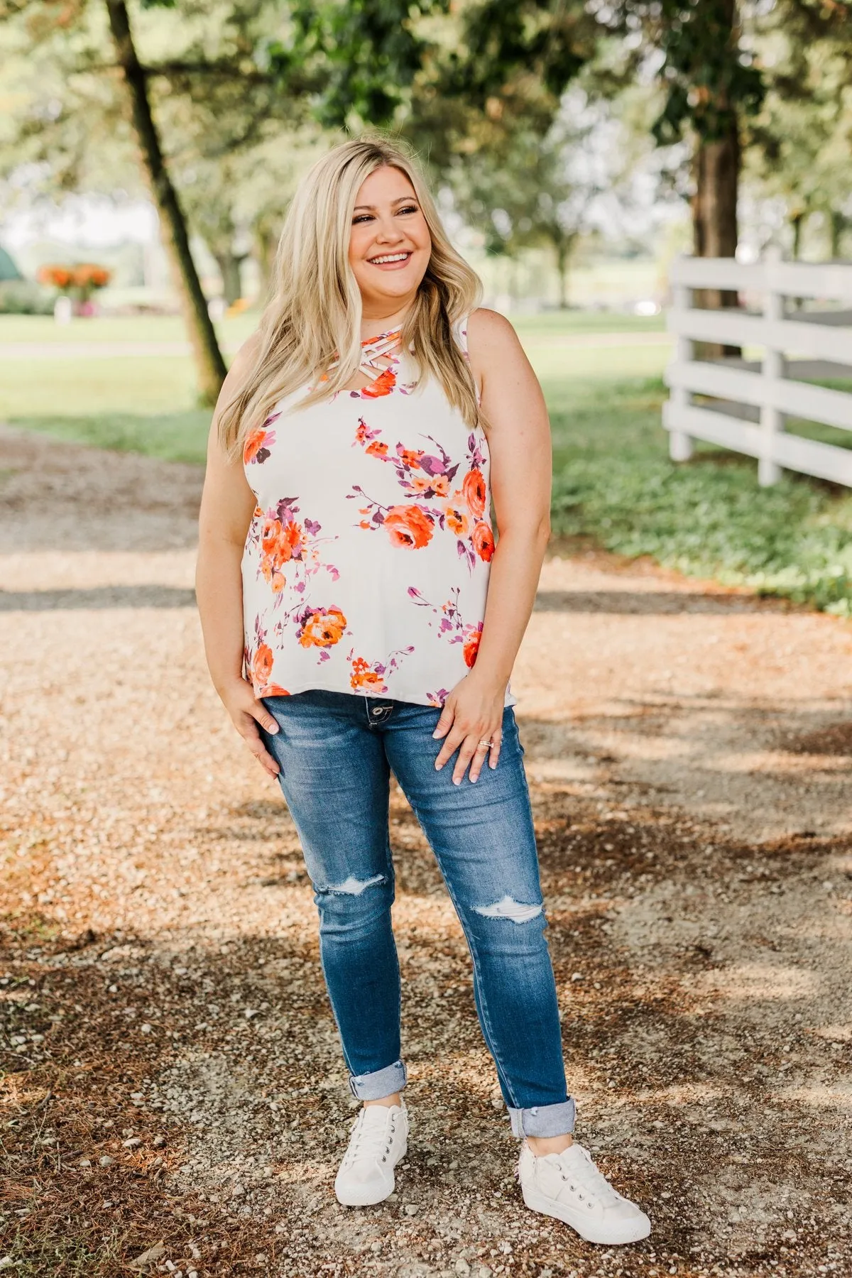 Shine Through The Clouds Criss-Cross Tank Top- Ivory