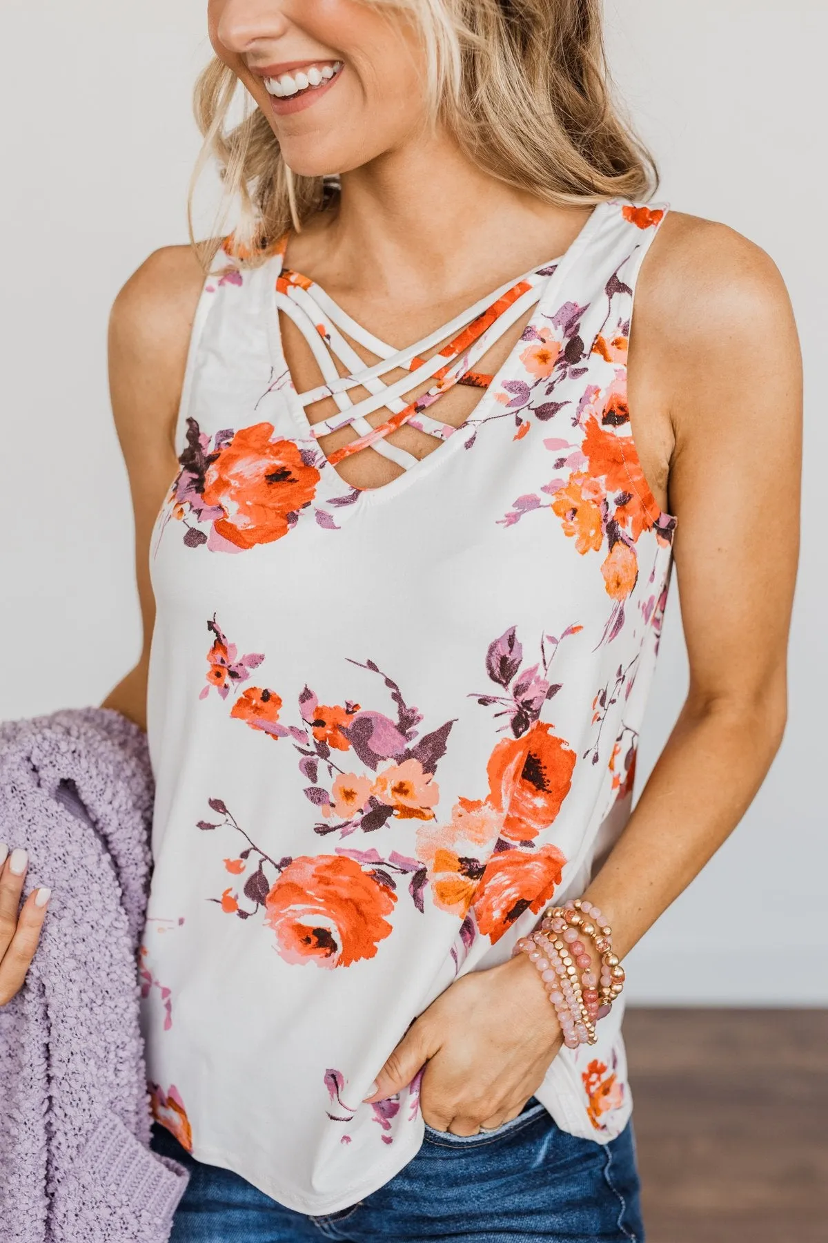 Shine Through The Clouds Criss-Cross Tank Top- Ivory