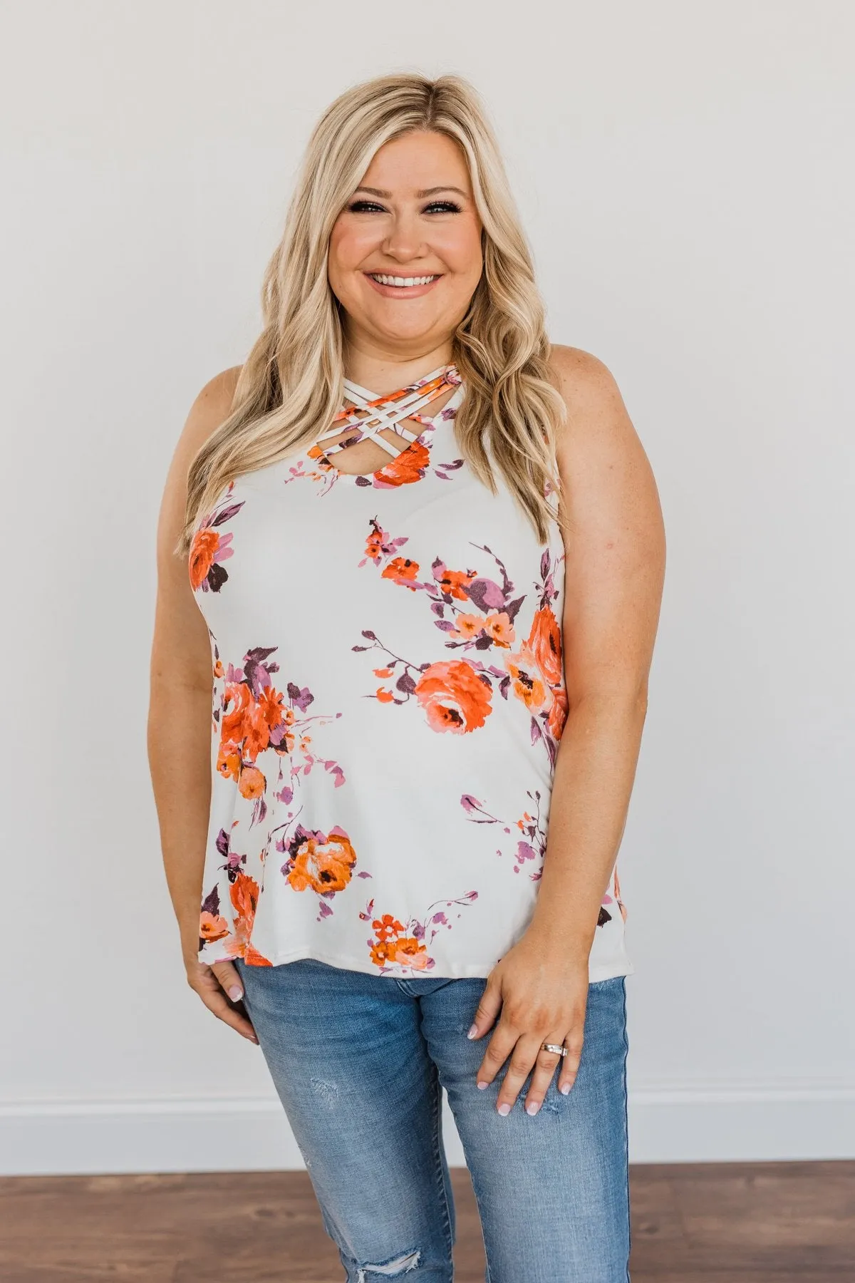 Shine Through The Clouds Criss-Cross Tank Top- Ivory