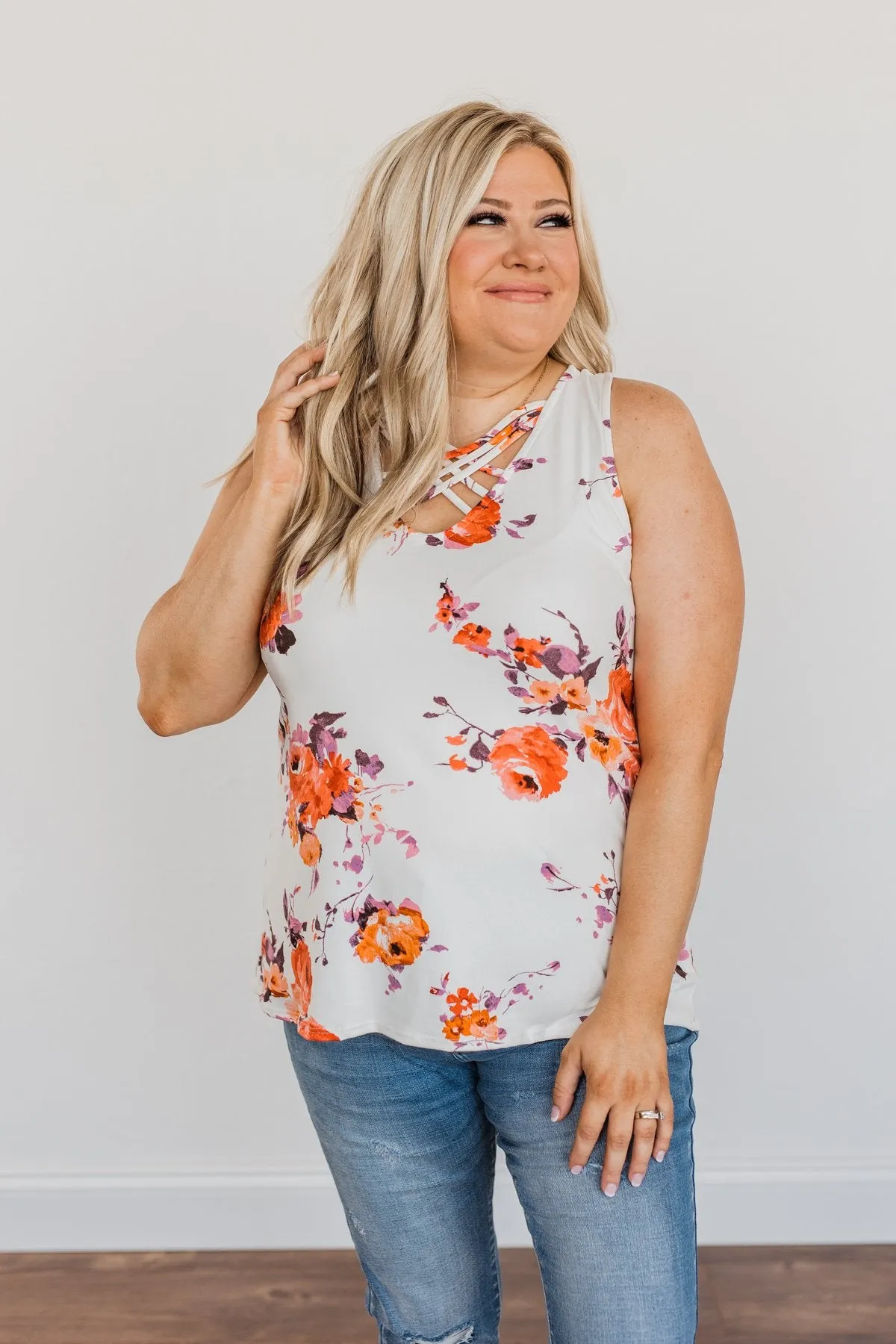 Shine Through The Clouds Criss-Cross Tank Top- Ivory