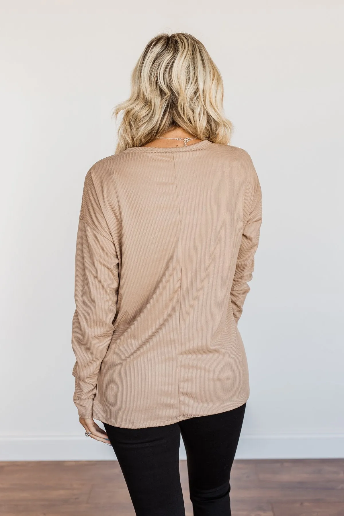 Spice Of Life Criss Cross Ribbed Knit Top- Light Taupe