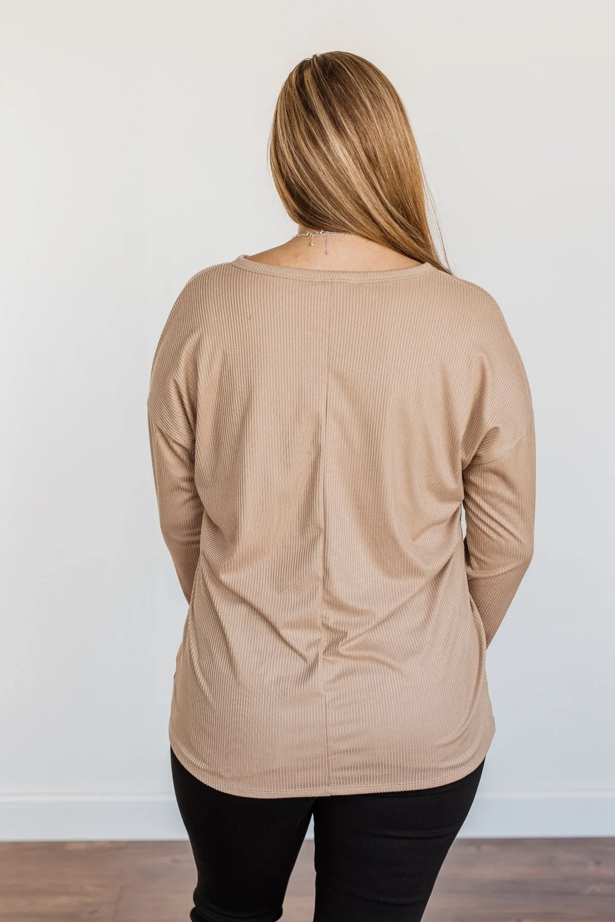 Spice Of Life Criss Cross Ribbed Knit Top- Light Taupe