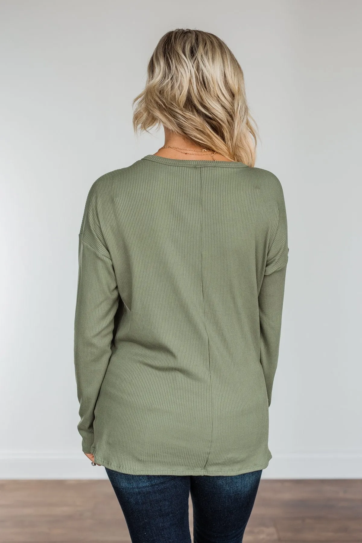 Spice Of Life Criss Cross Ribbed Knit Top- Olive