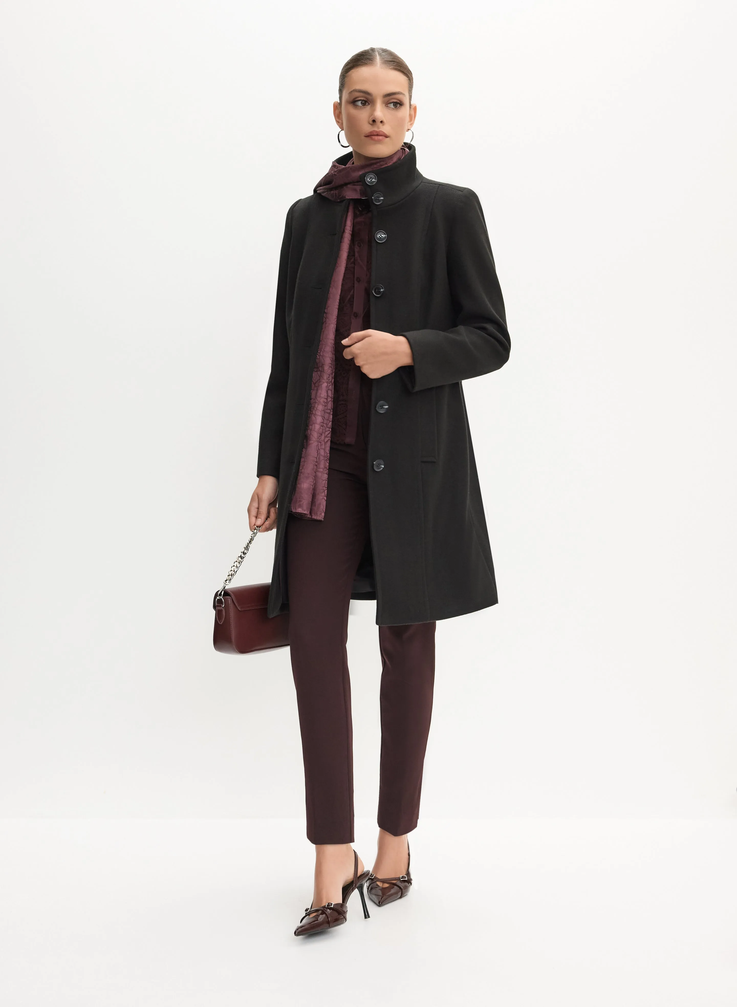 Stand Collar Wool-Blend Coat