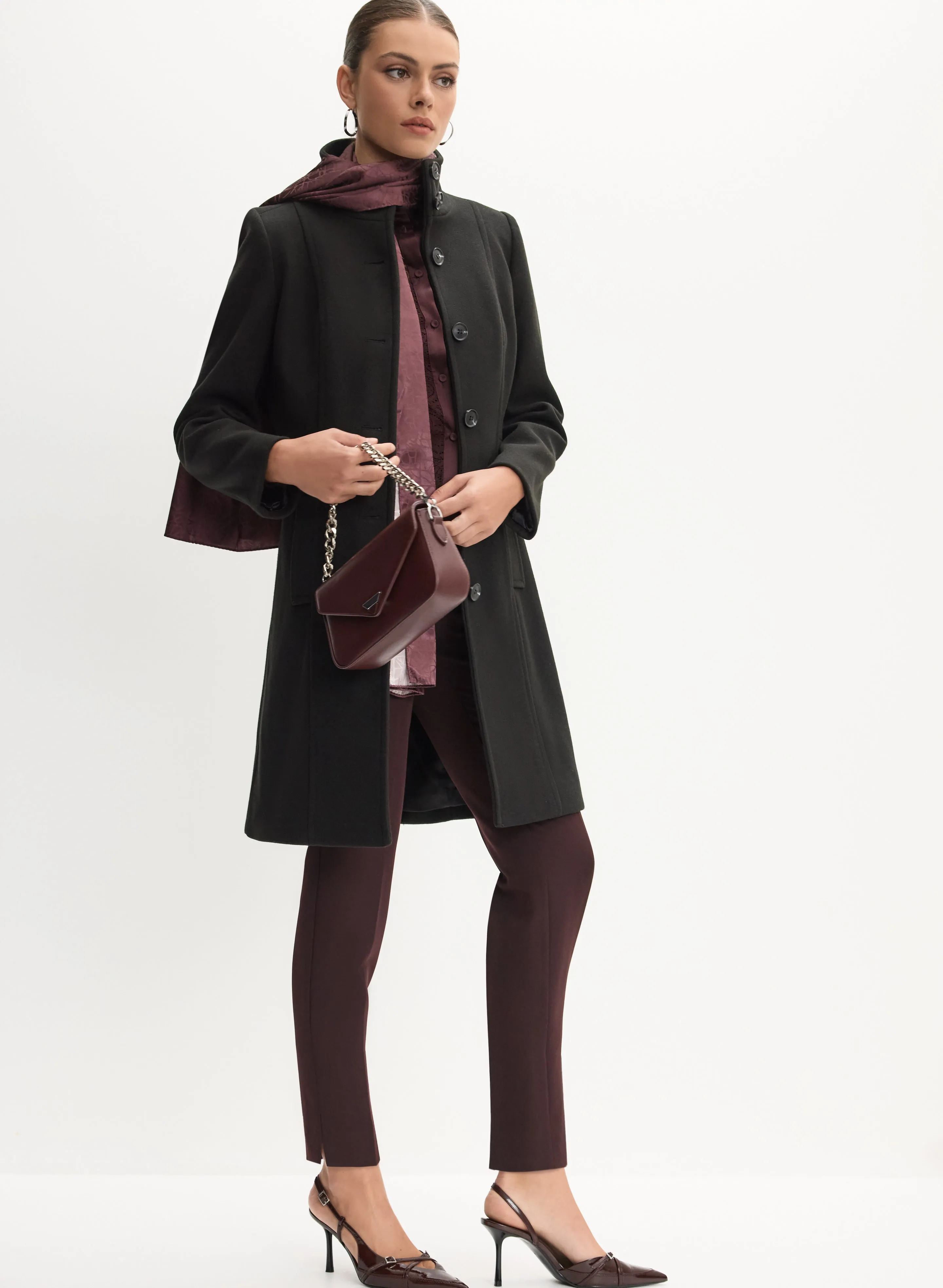 Stand Collar Wool-Blend Coat