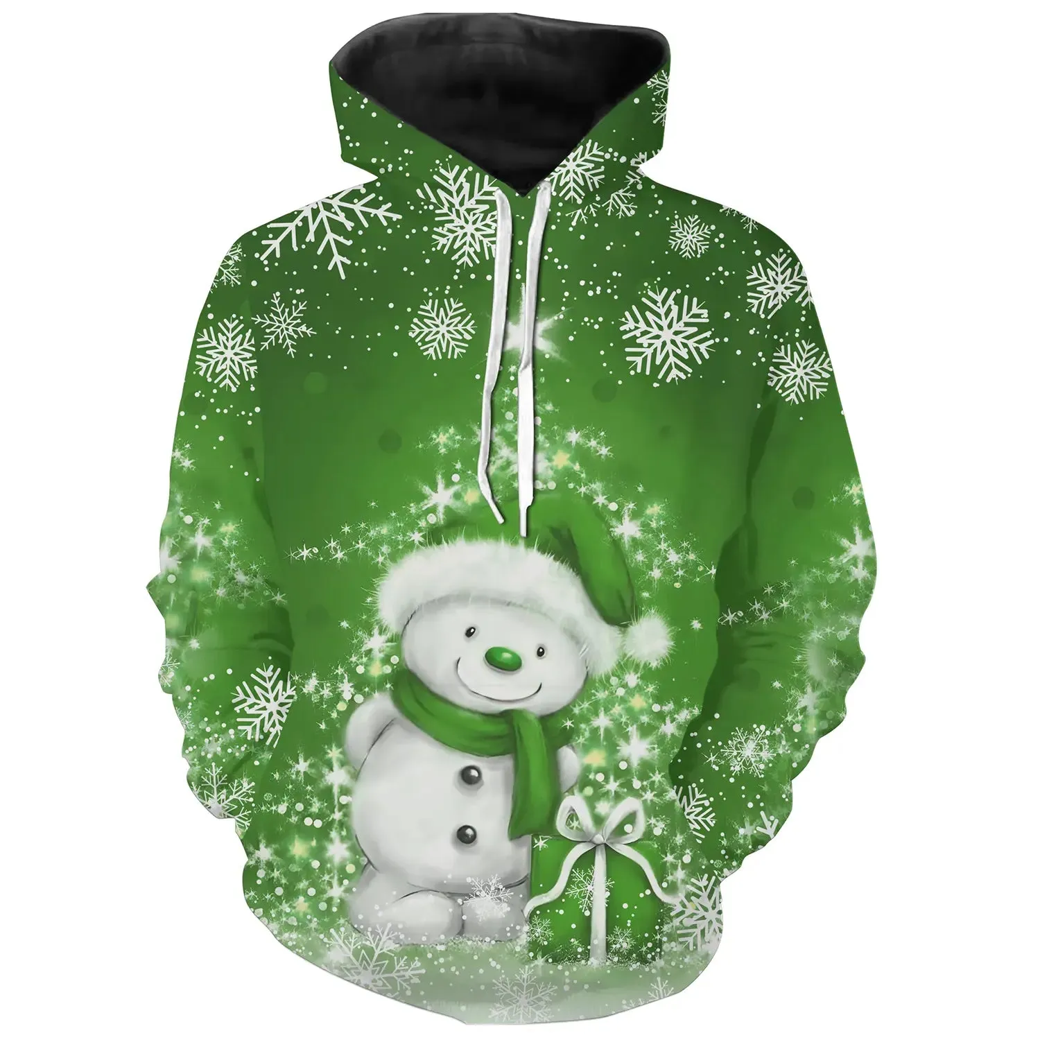 Sweat à Capuche Vert Nol – Bonhomme de Neige Enjoué avec Cadeau et clat Hivernal - CT04112348