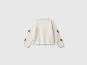 Sweater with heart inlay - Creamy White | Benetton