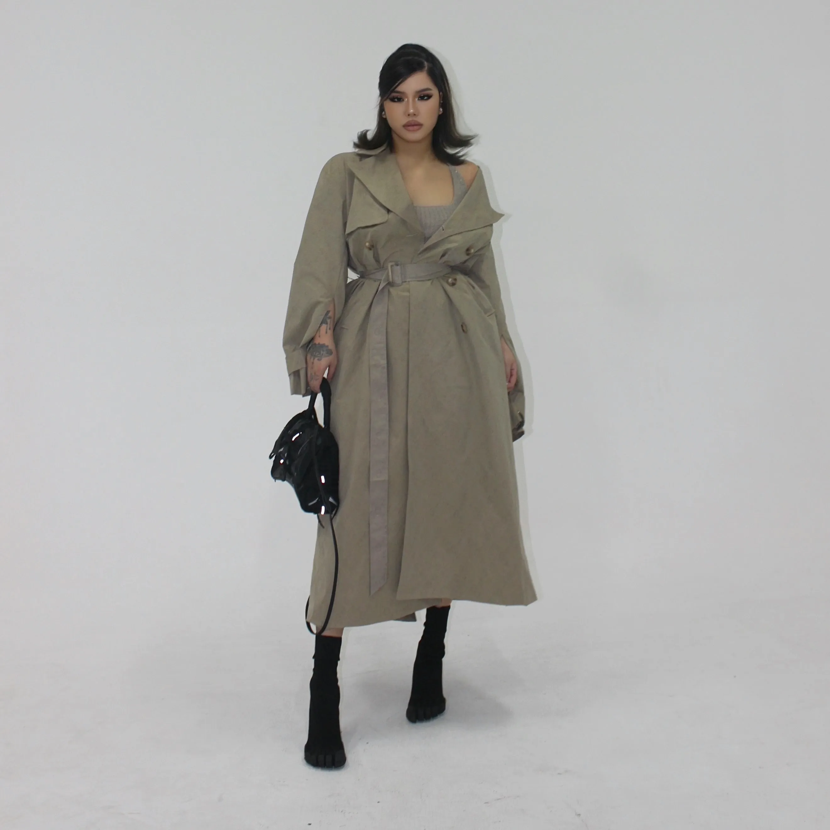 SYNEZ Khaki Long Coat