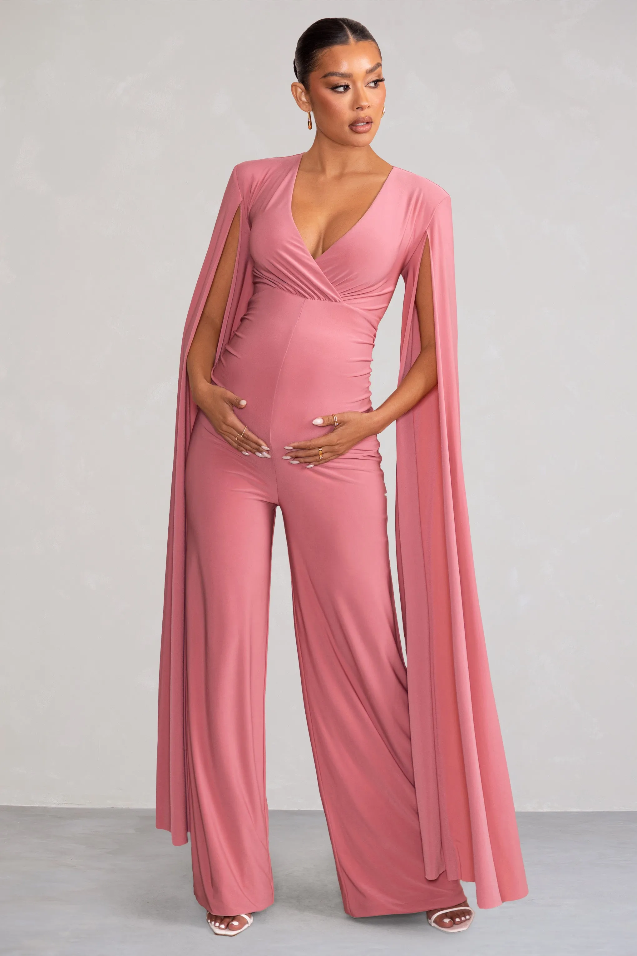 Triumph | Blush Plunge Neck Maternity Jumpsuit with Cape Sleeves