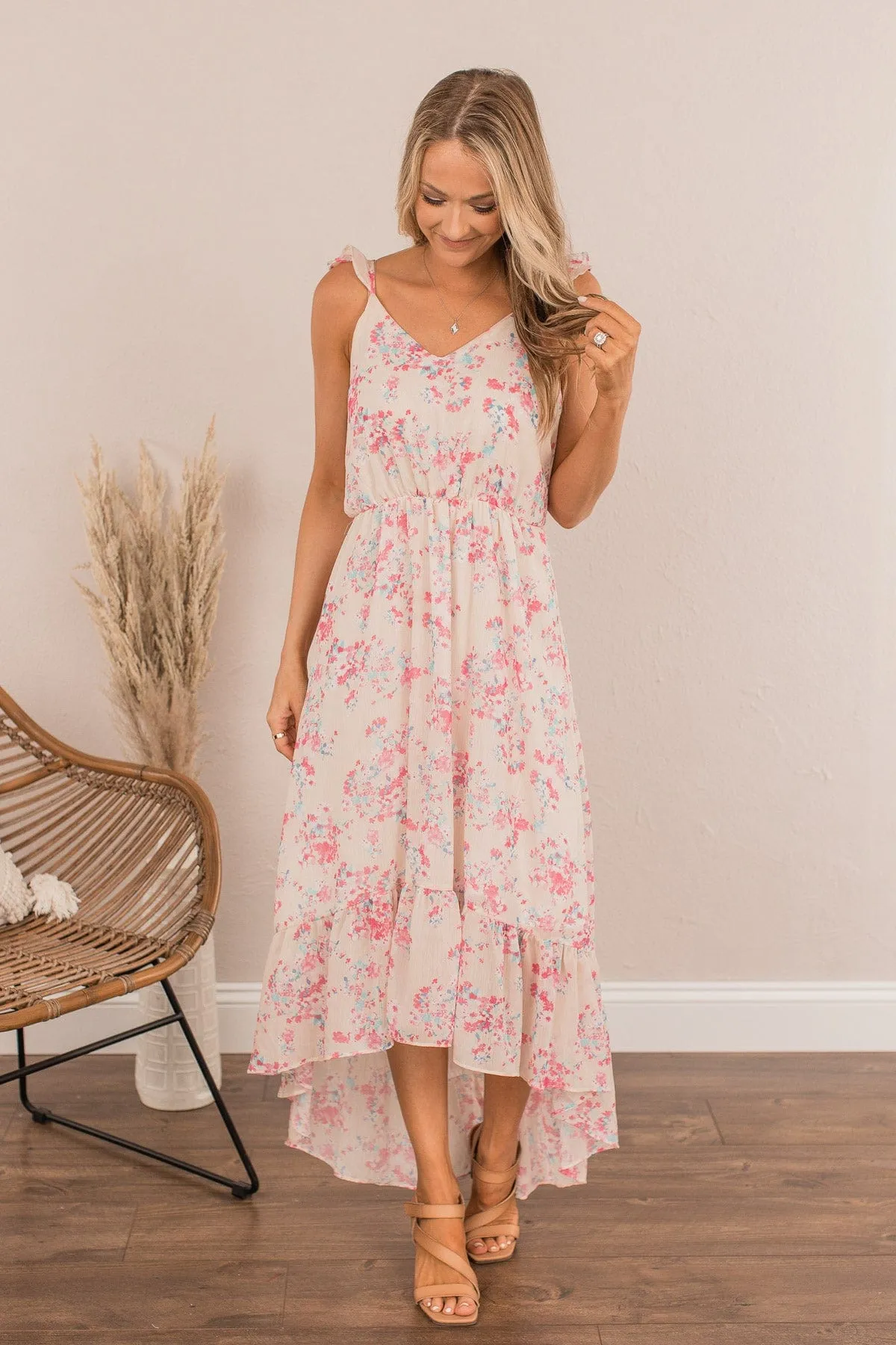 Under The Blossoms High-Low Dress- Cream