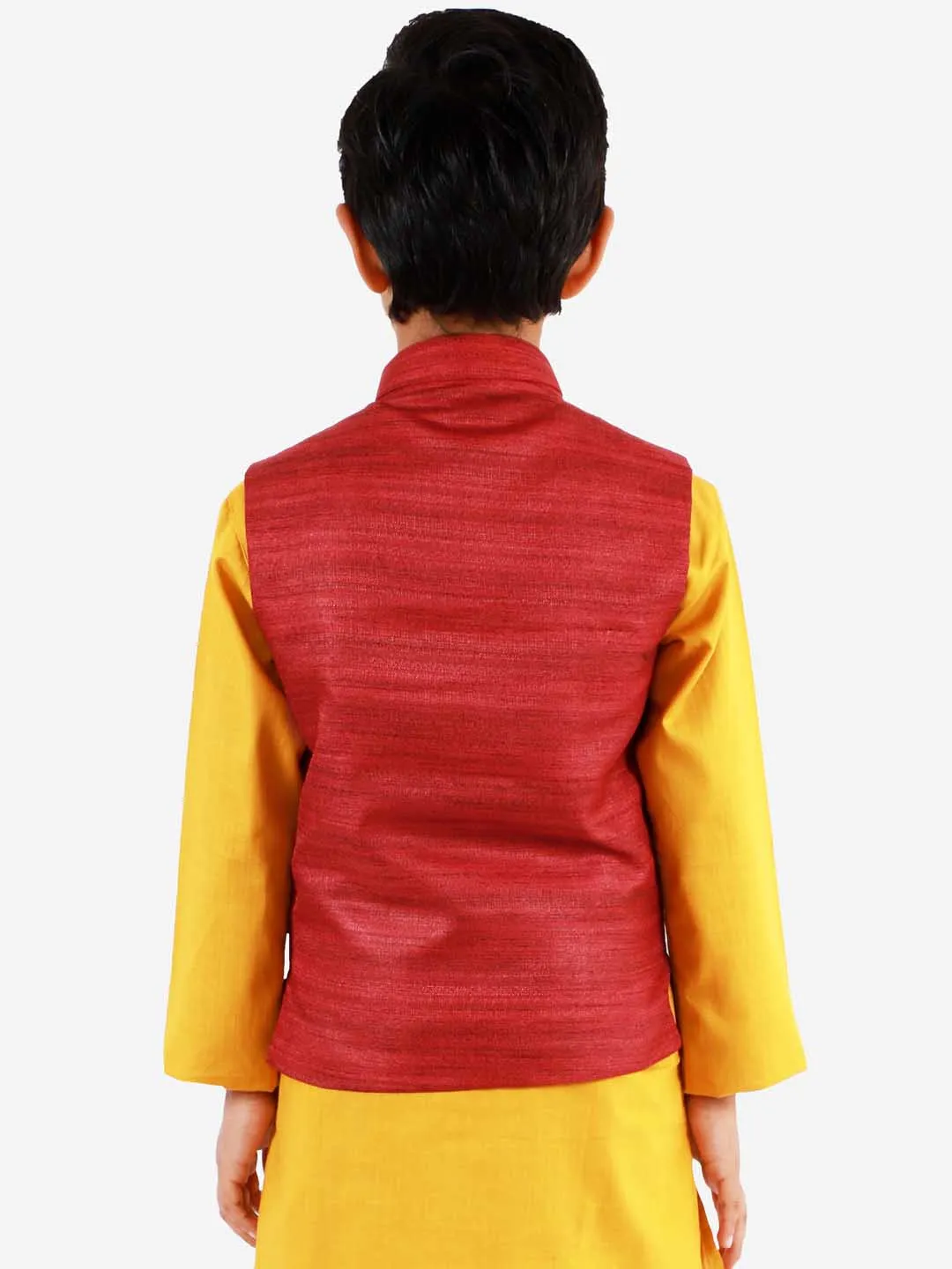 VASTRAMAY Boys Maroon Matka Silk Blend Nehru Jacket