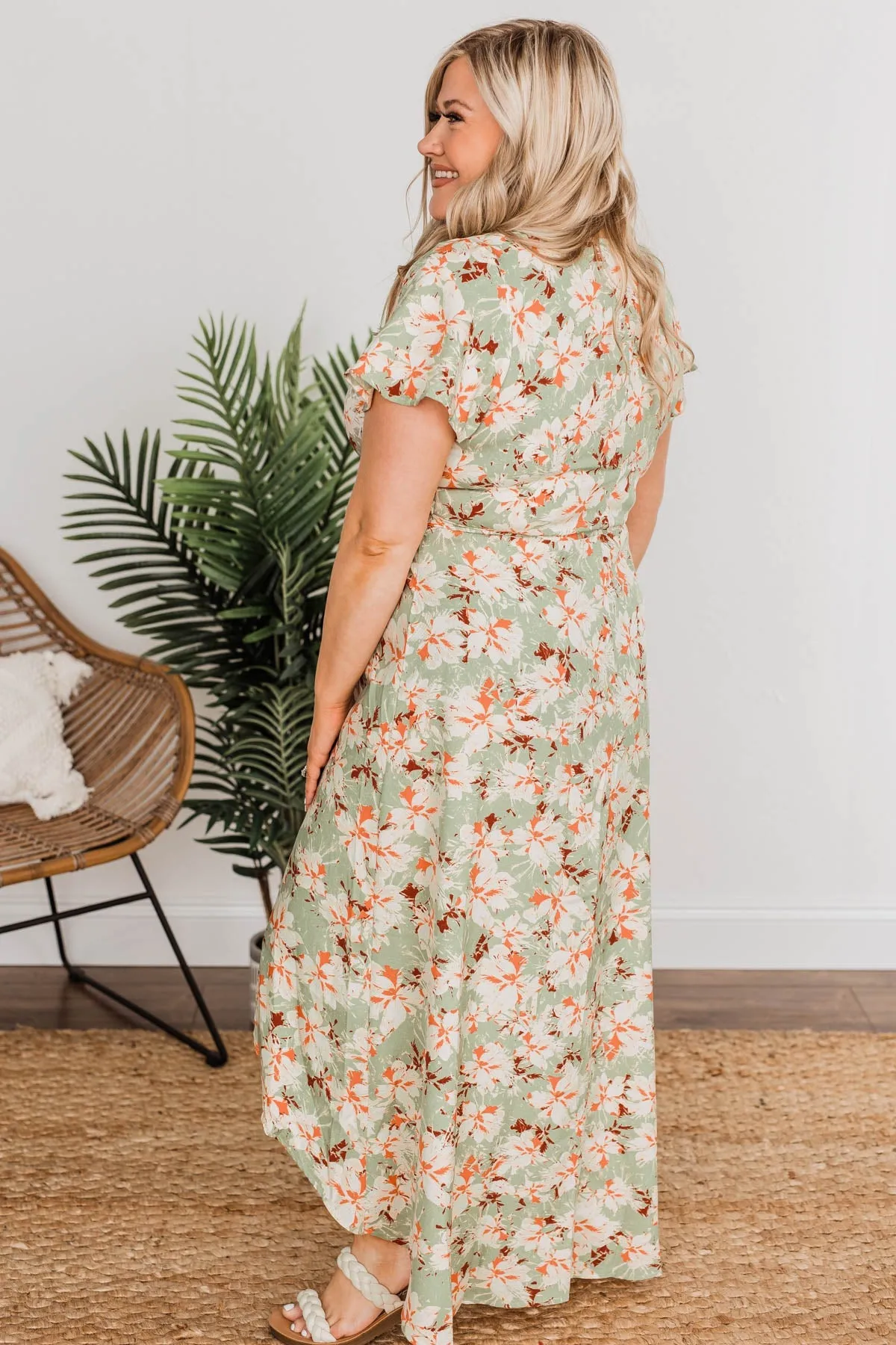 Vintage Vacation High Low Dress- Sage & Cream