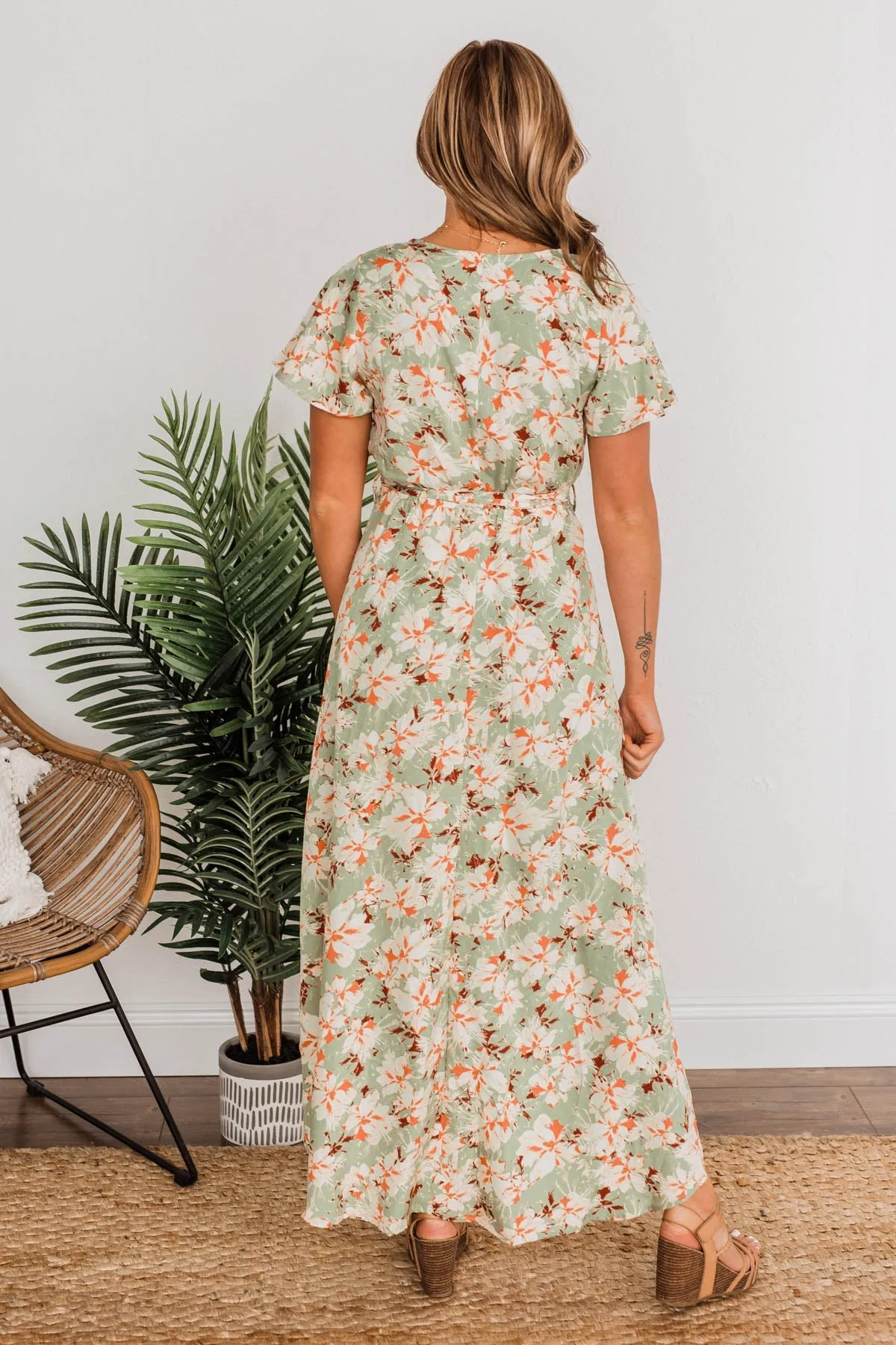 Vintage Vacation High Low Dress- Sage & Cream