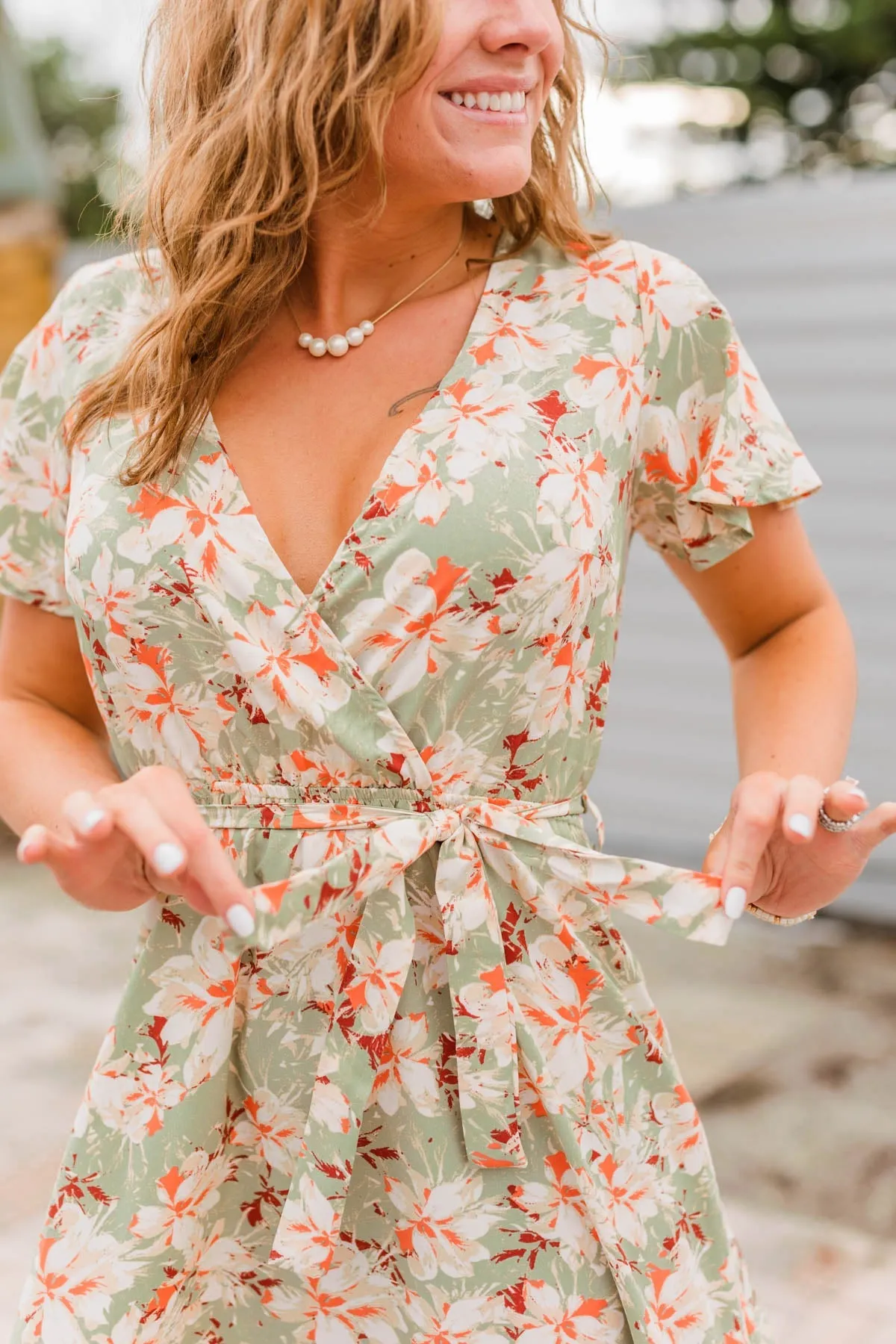 Vintage Vacation High Low Dress- Sage & Cream