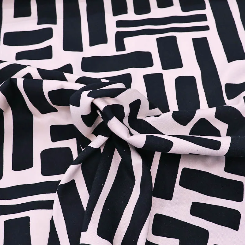 Viscose Twill - Black and Cream - Moving Blocks