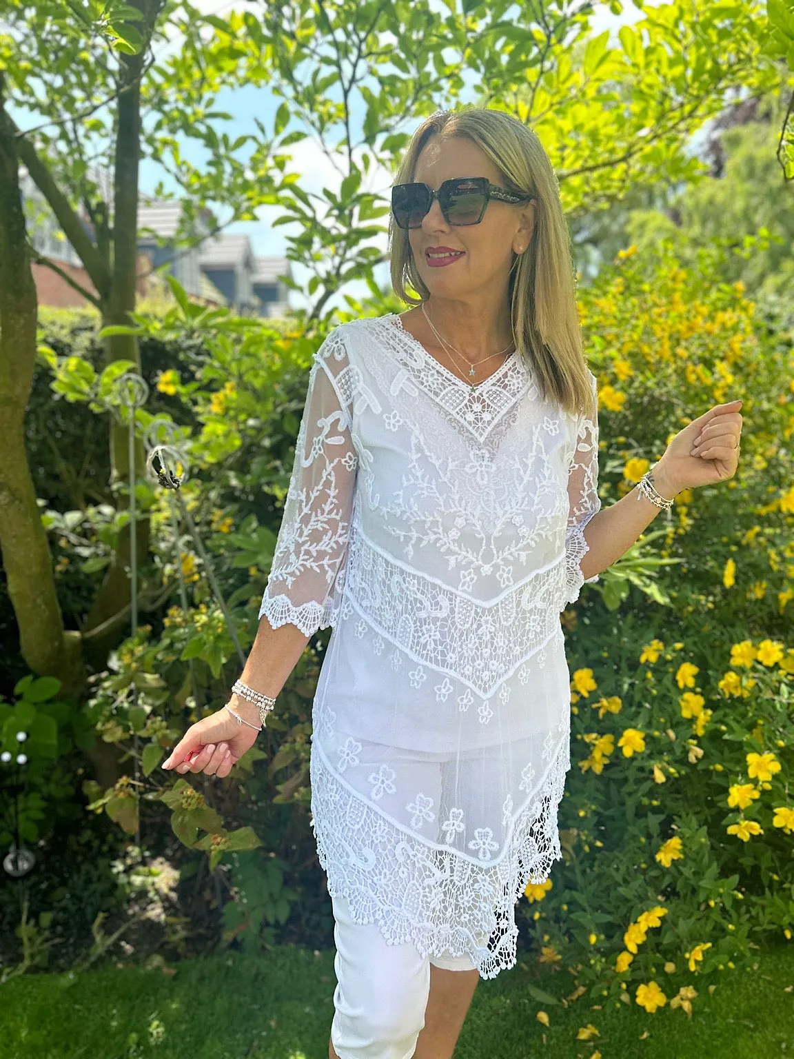 White Elegant Crochet Mesh Cover Up Diana