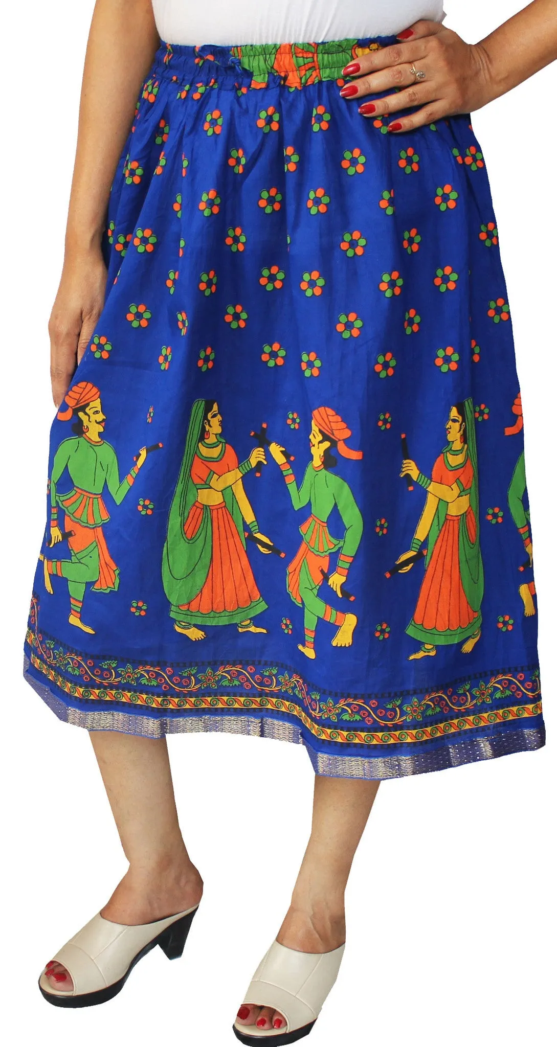 Women Printed Cotton Long Skirt India Clothes (Dark Blue)