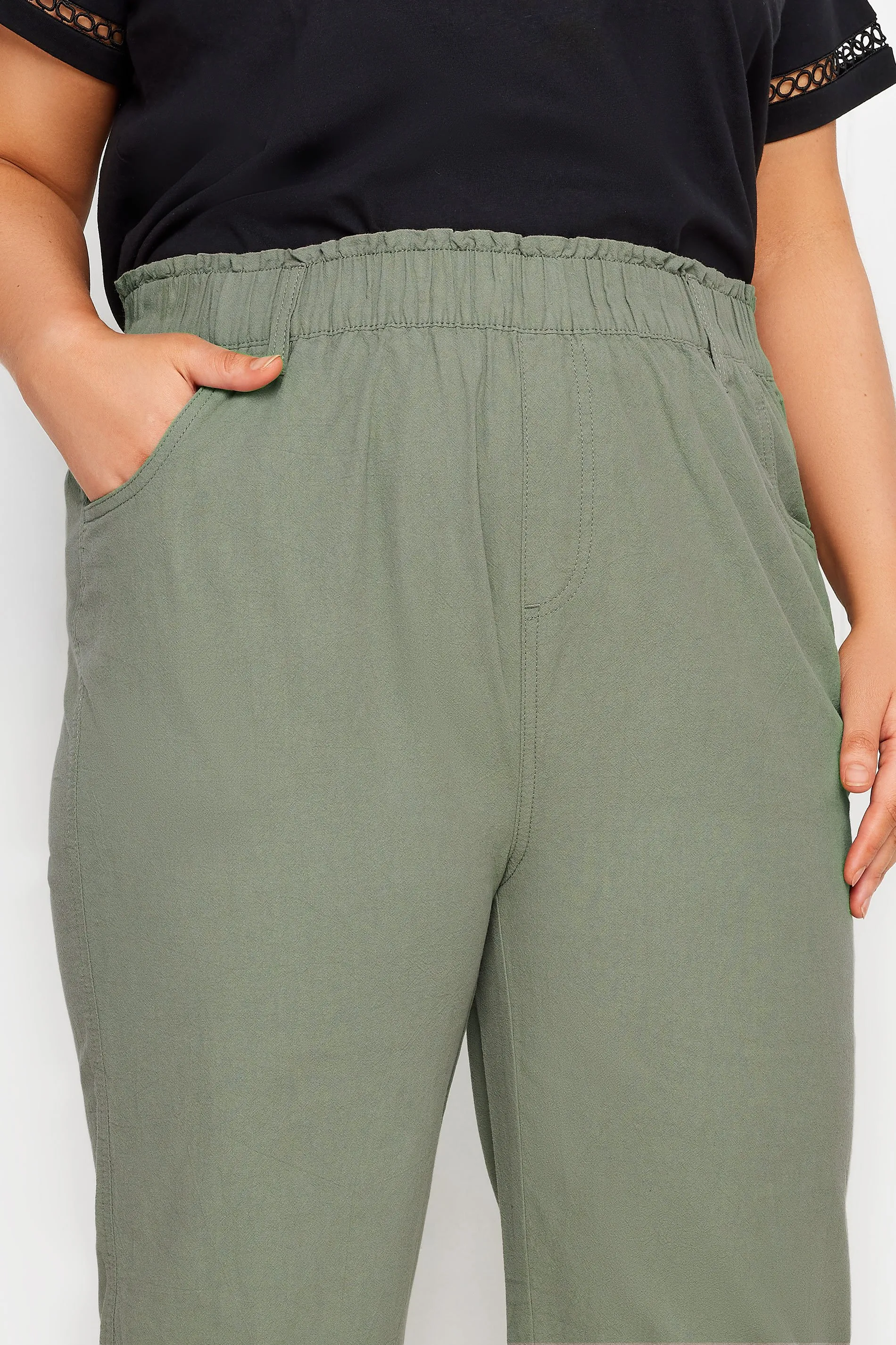 YOURS Curve Green Khaki Cool Cotton Cropped Trousers