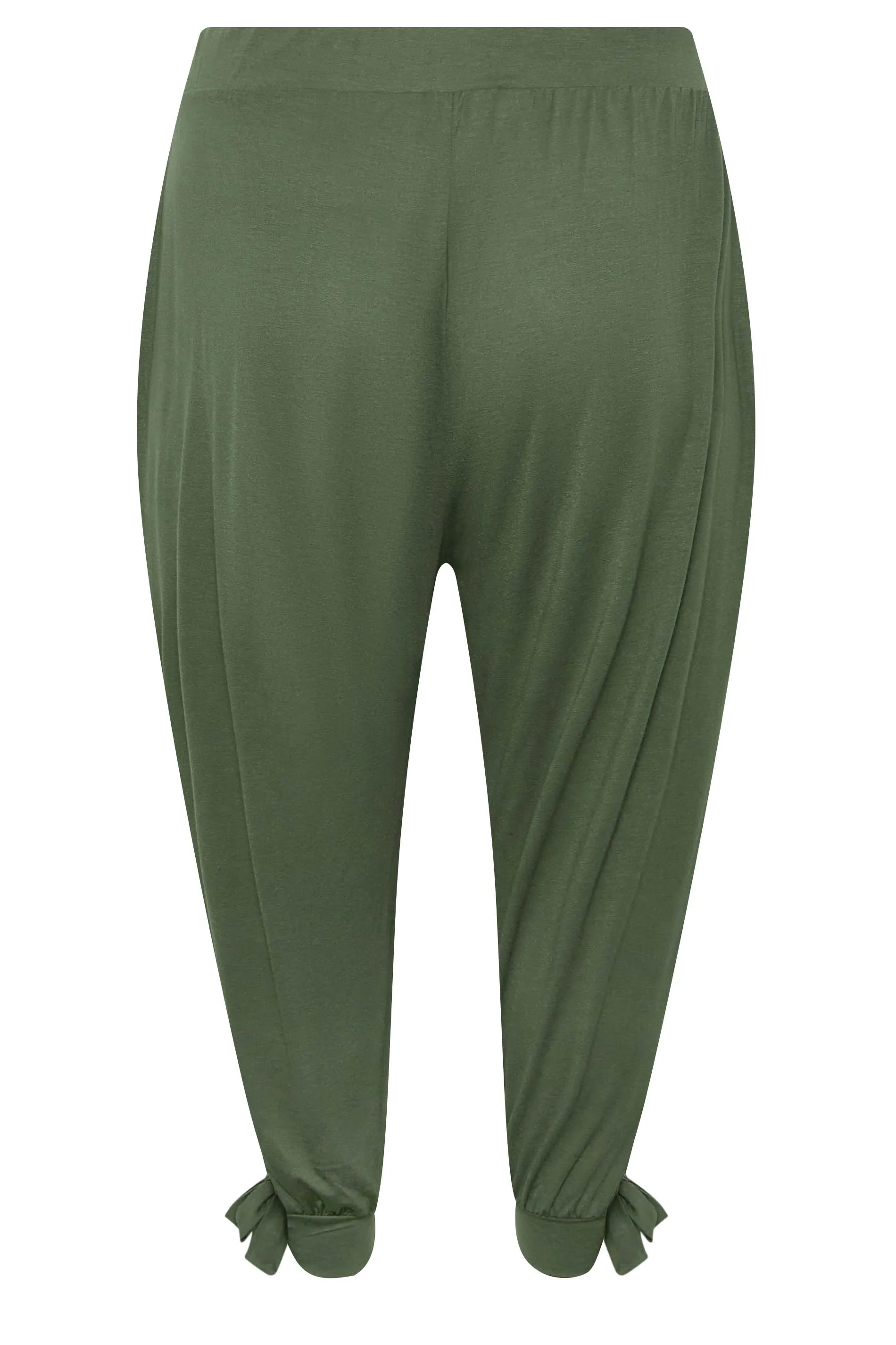 YOURS Curve Green Split Tie Hem Cropped Harem Trousers